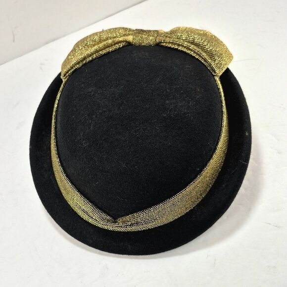 Vintage Bollman Doeskin Black Wool Felt Hat Bow Made in USA Mid Century. main image 13